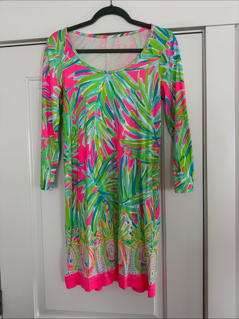 Lilly Pulitzer Neon Pink Palm-Print Long Sleeve Dress